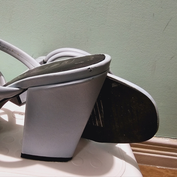 SOL SANA Deon Ice Blue Leather Mules Block High Heel Sandals sz 41 - Picture 8 of 10